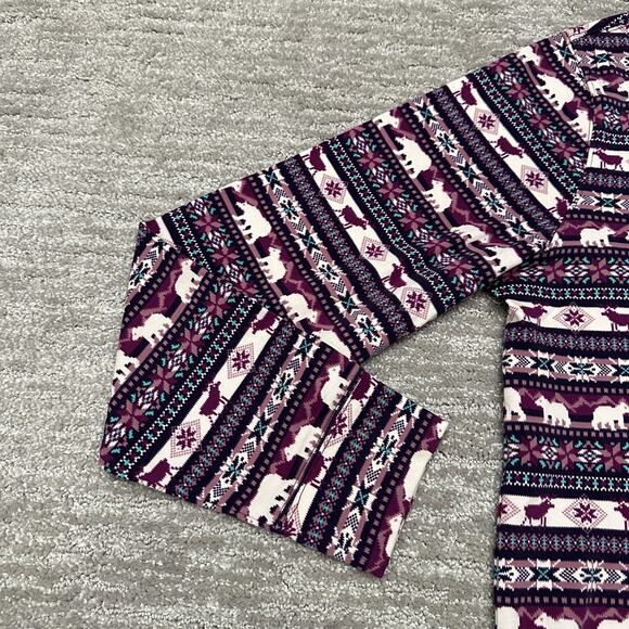 Lands End Shirt Womens Large Purple Fair Isle Polar Bear Moose Holidays Outdoors - Picture 3 of 14